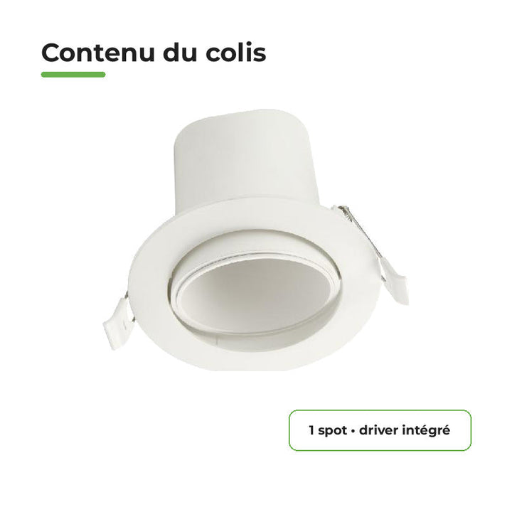 Spot Encastrable Orientable Anti-Éblouissement 8W Dimmable CCT Blanc - 3000K/4000K/5700K – contenu du colis