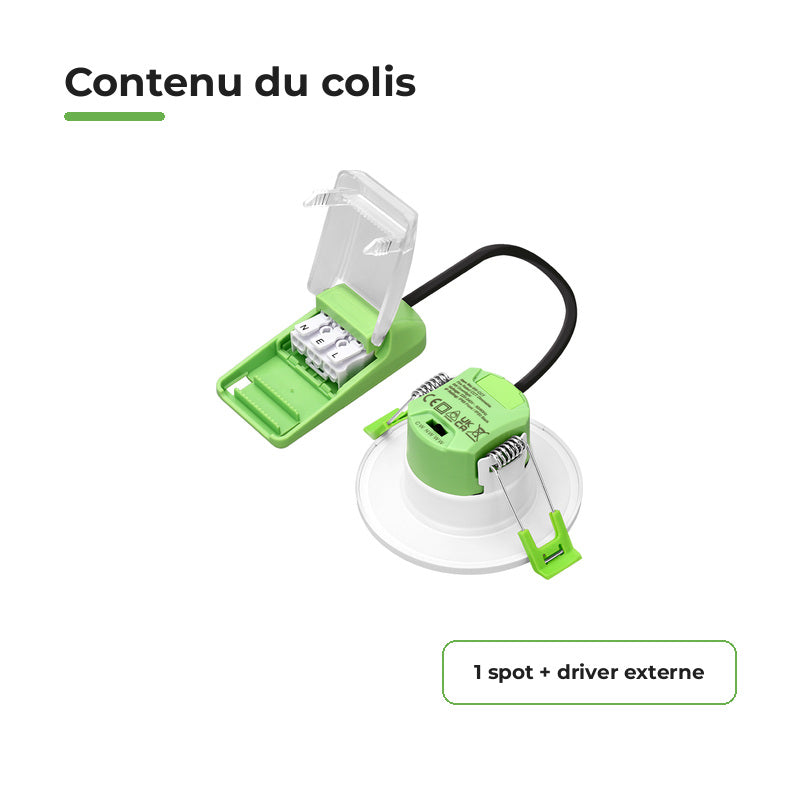 Spot Encastrable Coupe-Feu 6W Dimmable CCT IP65 Blanc - 3000K/4000K/6500K – contenu du colis