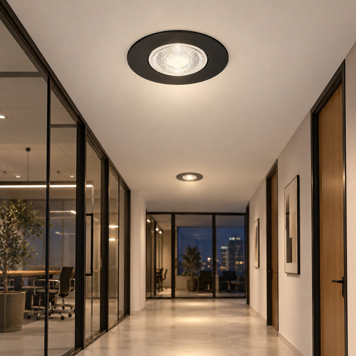 Spot Encastrable Coupe-Feu 6W Dimmable CCT IP65 Noir - 3000K/4000K/6500K – rendu allumé