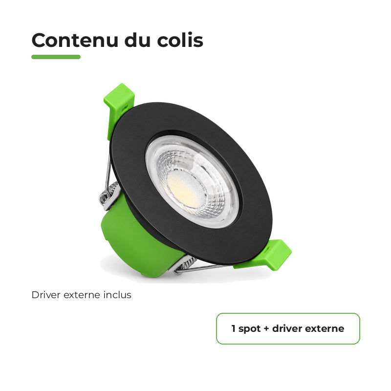 Spot Encastrable Coupe-Feu 6W Dimmable CCT IP65 Noir - 3000K/4000K/6500K – contenu du colis