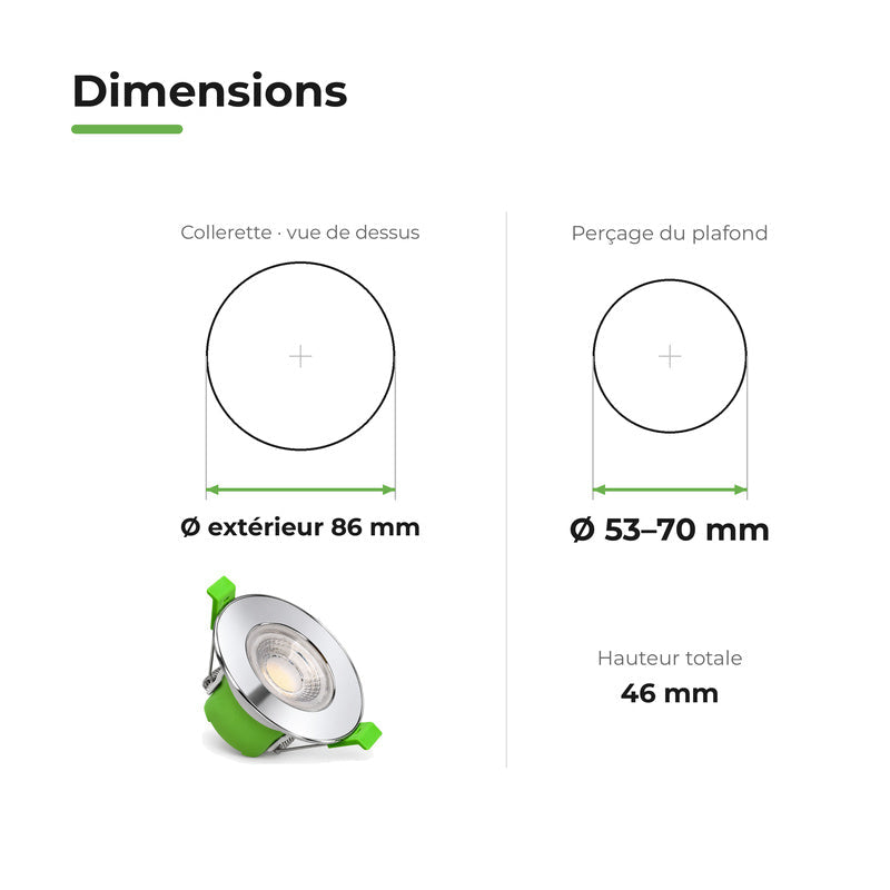 Spot Encastrable Coupe-Feu 6W Dimmable CCT IP65 Chrome - 3000K/4000K/6500K – dimensions