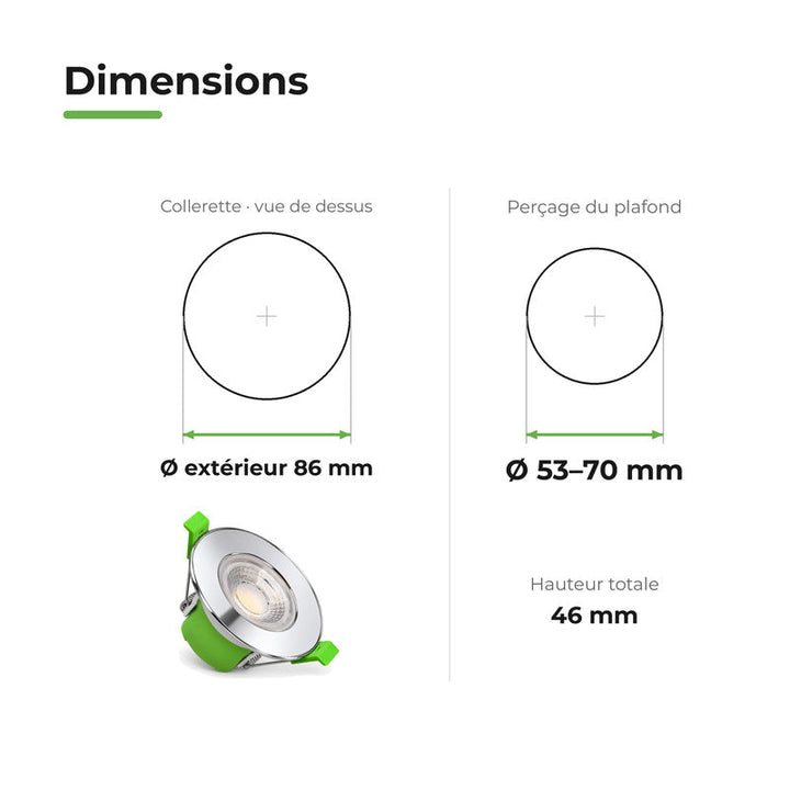 Spot Encastrable Coupe-Feu 6W Dimmable CCT IP65 Chrome - 3000K/4000K/6500K – dimensions
