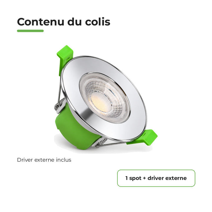 Spot Encastrable Coupe-Feu 6W Dimmable CCT IP65 Chrome - 3000K/4000K/6500K – contenu du colis