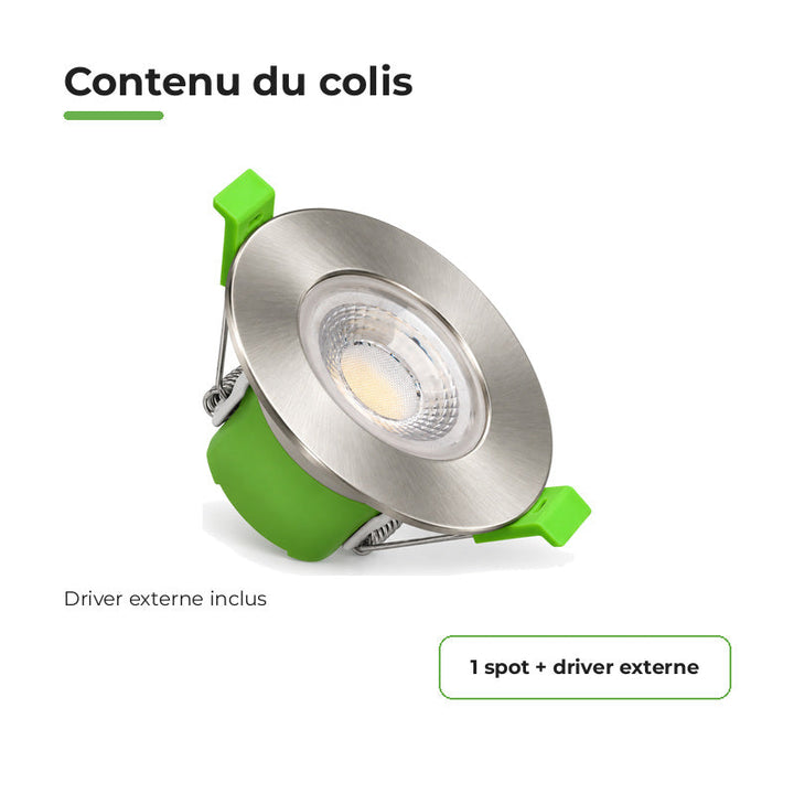 Spot Encastrable Coupe-Feu 6W Dimmable CCT IP65 Nickel Satiné - 3000K/4000K/6500K – contenu du colis