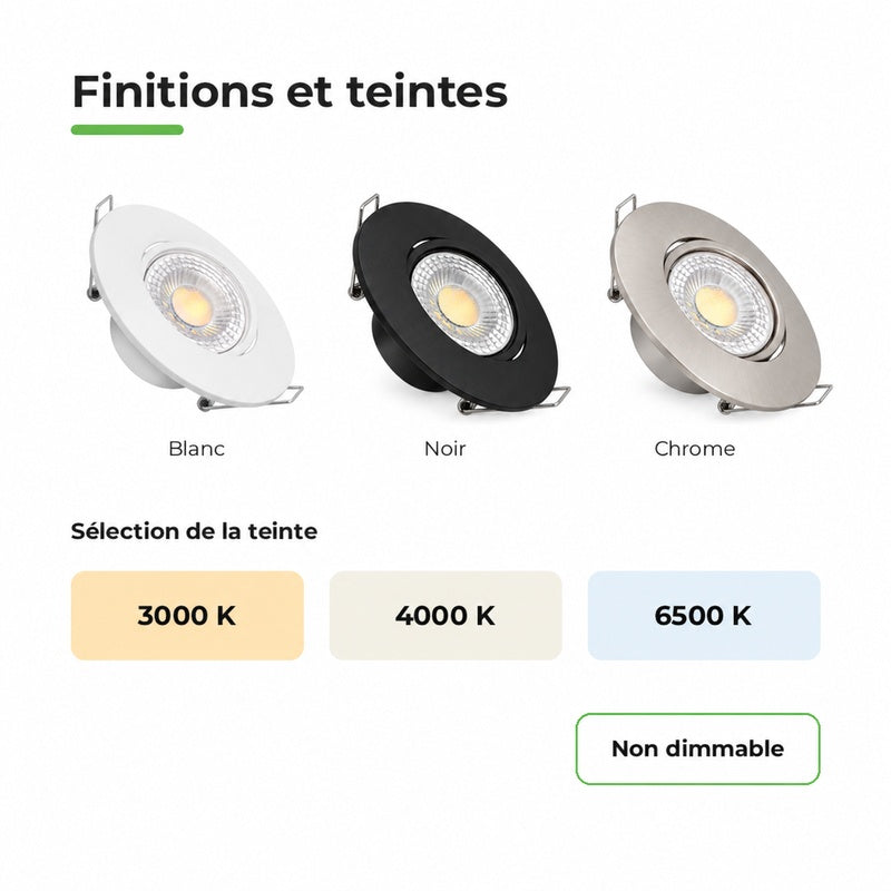 Spot Encastrable Extra Plat 4W CCT Noir ø90mm - 3000K/4000K/6500K – variantes