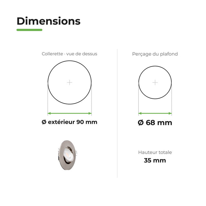 Spot Encastrable Extra Plat 4W CCT Chrome ø90mm - 3000K/4000K/6500K – dimensions