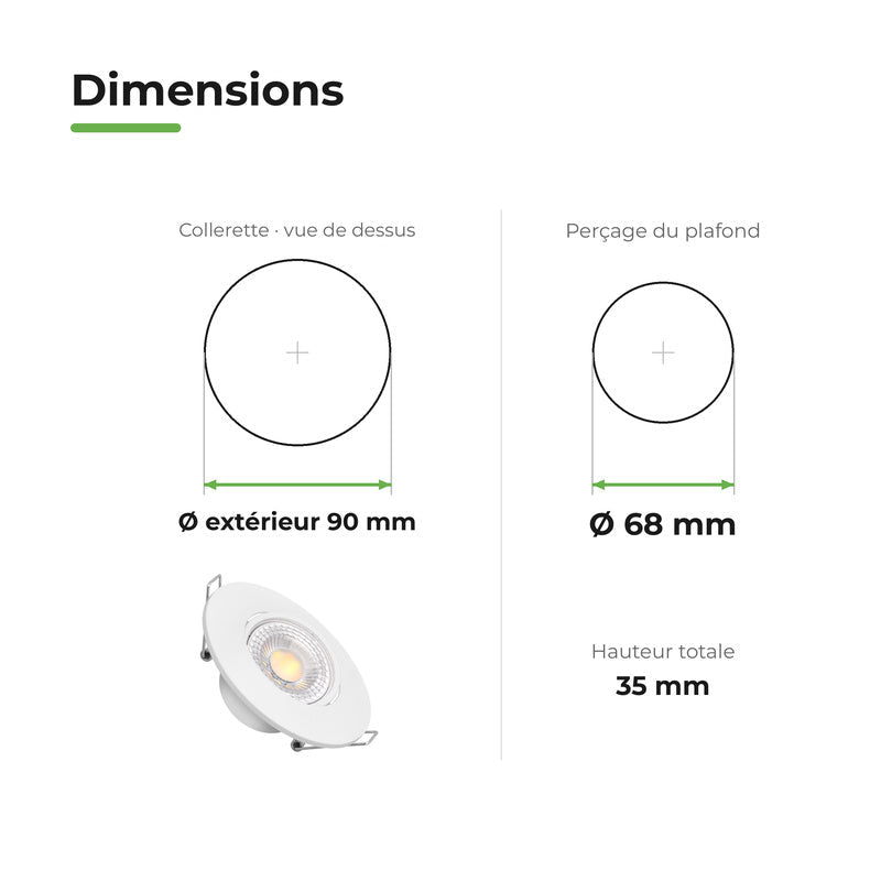 Spot Encastrable Extra Plat 4W CCT Blanc ø90mm - 3000K/4000K/6500K – dimensions