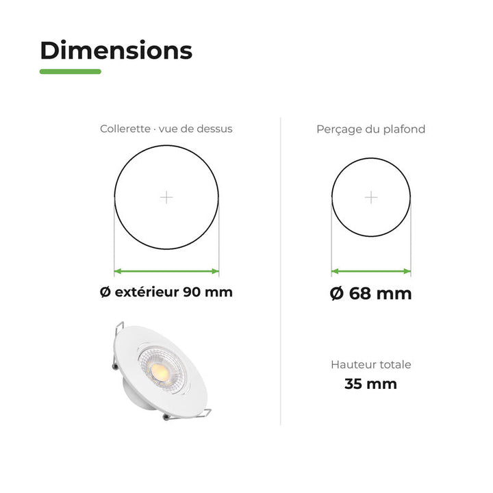 Spot Encastrable Extra Plat 4W CCT Blanc ø90mm - 3000K/4000K/6500K – dimensions