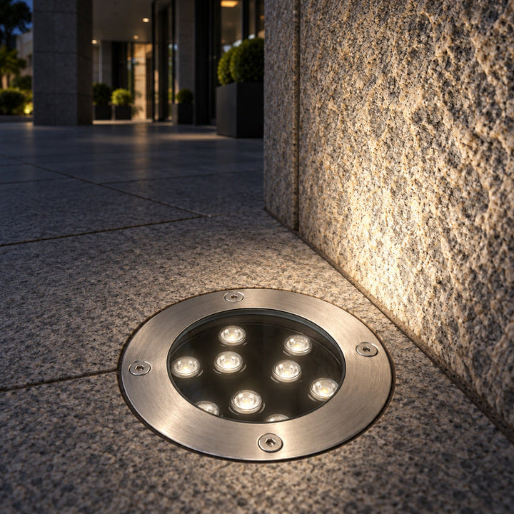 Spot Extérieur Encastrable 9W IP67 220V Sol 30° Ø120 – rendu allumé