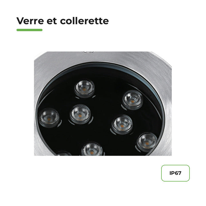Spot Extérieur Encastrable 9W IP67 220V Sol 30° Ø120 – détail