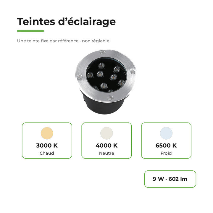 Spot Extérieur Encastrable 9W IP67 220V Sol 30° Ø120 – variantes