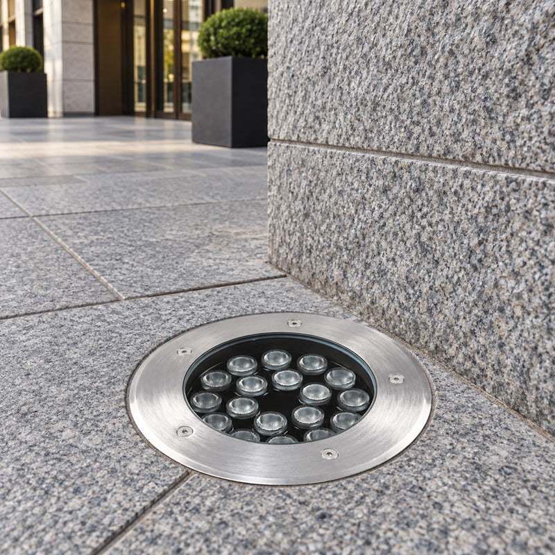 Spot Extérieur Encastrable 12W IP67 220V Sol 30° Ø160 – mise en situation