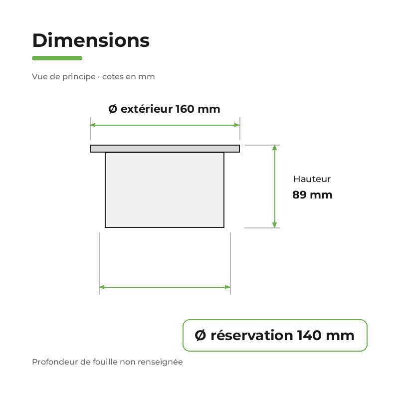 Spot Extérieur Encastrable 12W IP67 220V Sol 30° Ø160 – dimensions