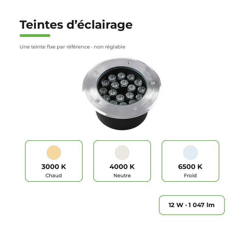 Spot Extérieur Encastrable 12W IP67 220V Sol 30° Ø160 – variantes
