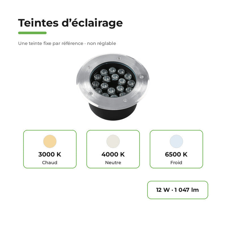 Spot Extérieur Encastrable 12W IP67 220V Sol 30° Ø160 – variantes