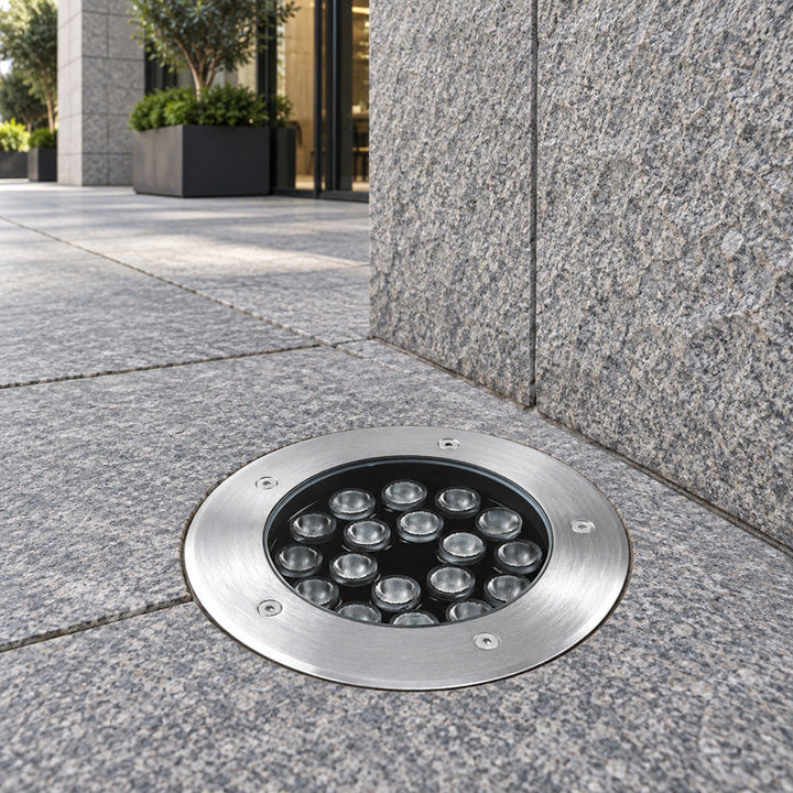 Spot Extérieur Encastrable 18W IP67 220V Sol 30° Ø180 – mise en situation