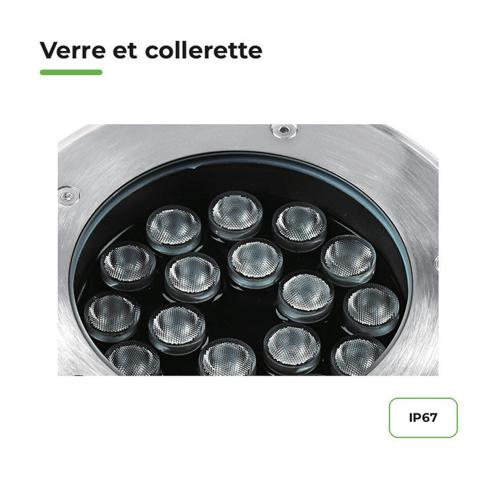 Spot Extérieur Encastrable 18W IP67 220V Sol 30° Ø180 – détail