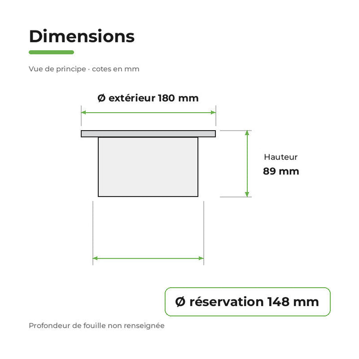Spot Extérieur Encastrable 18W IP67 220V Sol 30° Ø180 – dimensions