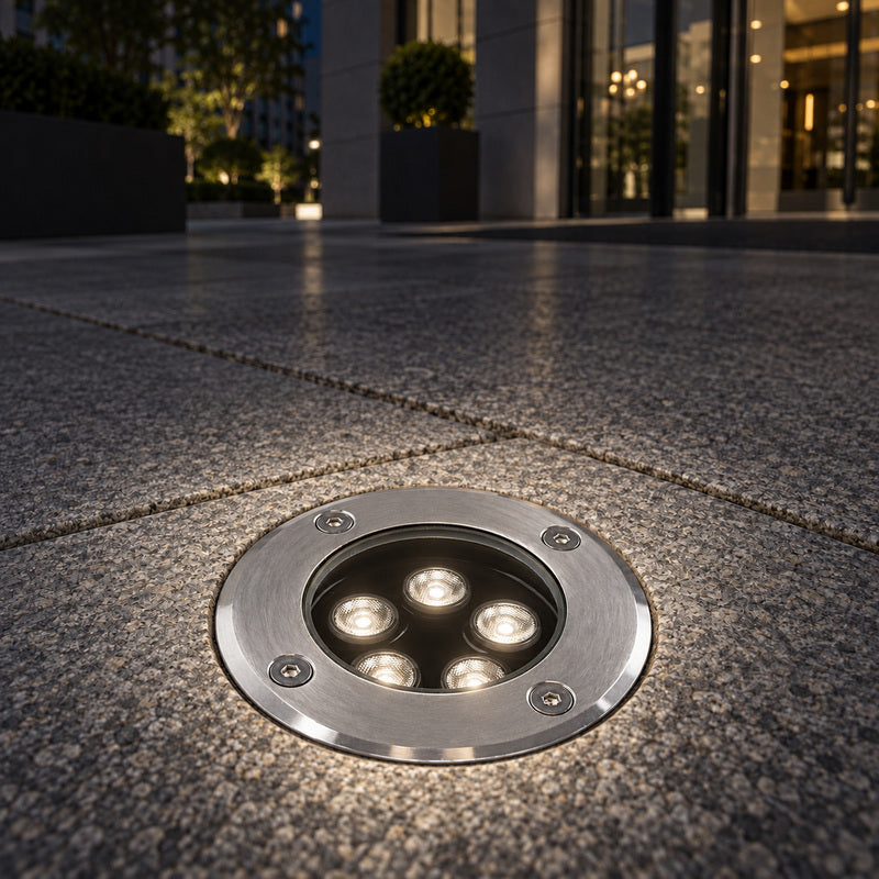 Spot Extérieur Encastrable 5W IP67 220V Sol 30° Ø80 – rendu allumé