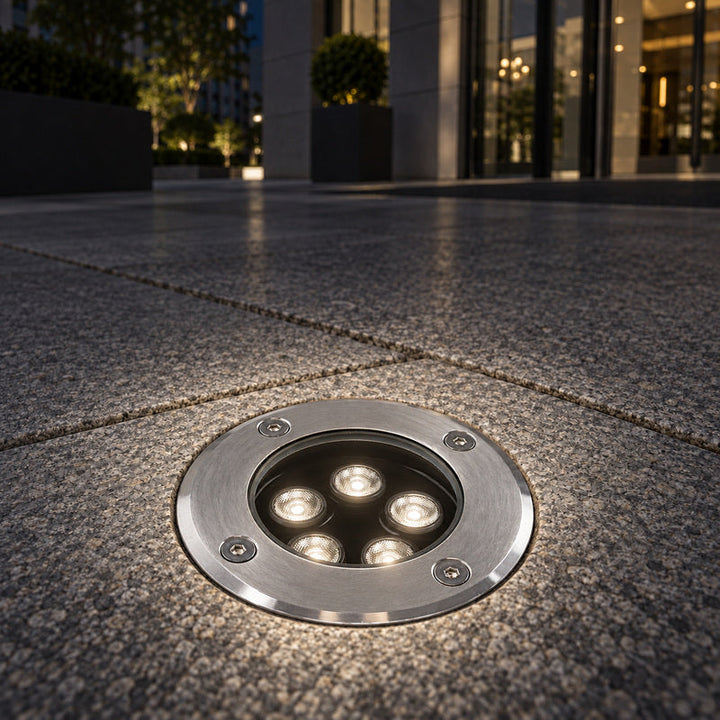 Spot Extérieur Encastrable 5W IP67 220V Sol 30° Ø80 – rendu allumé