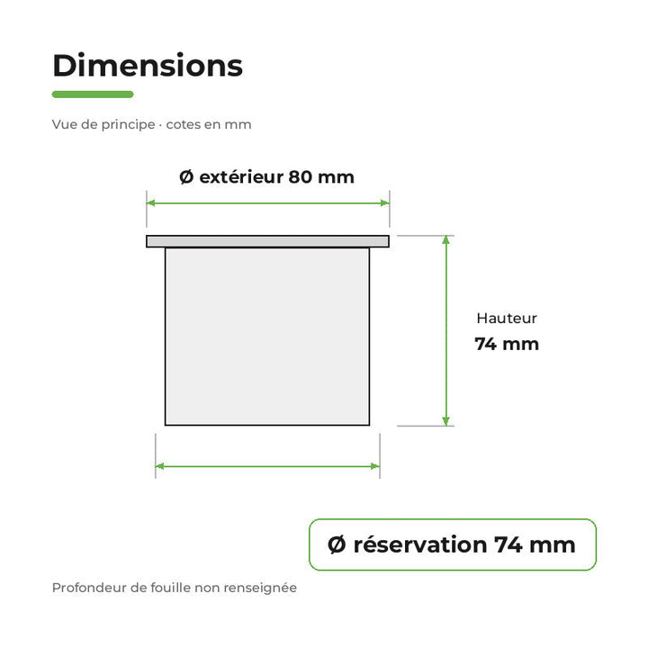 Spot Extérieur Encastrable 5W IP67 220V Sol 30° Ø80 – dimensions
