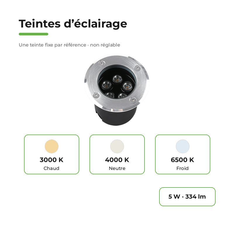 Spot Extérieur Encastrable 5W IP67 220V Sol 30° Ø80 – variantes