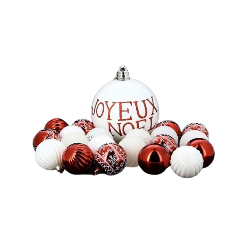 Christmas balls 20 pcs red / white + ball 15cm Merry Christmas