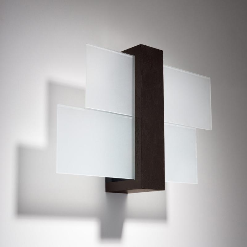 Applique Murale Bois Moka 2 Rectangles de Verre pour Ampoule E27