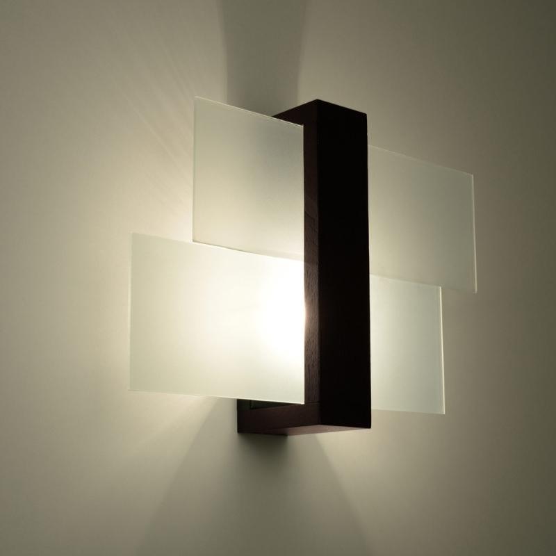 Applique Murale Bois Moka 2 Rectangles de Verre pour Ampoule E27