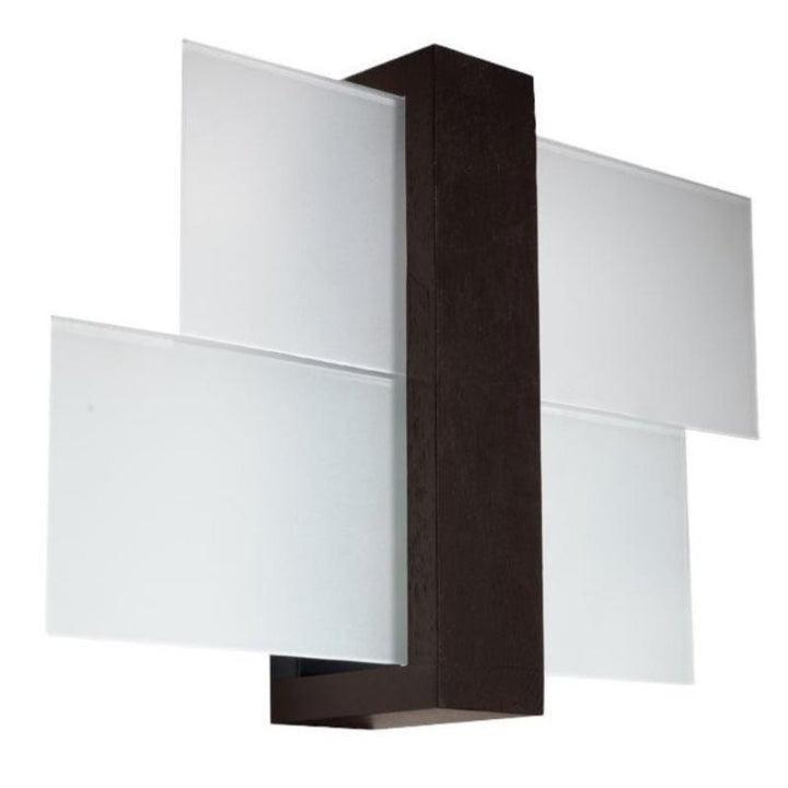Applique Murale Bois Moka 2 Rectangles de Verre pour Ampoule E27