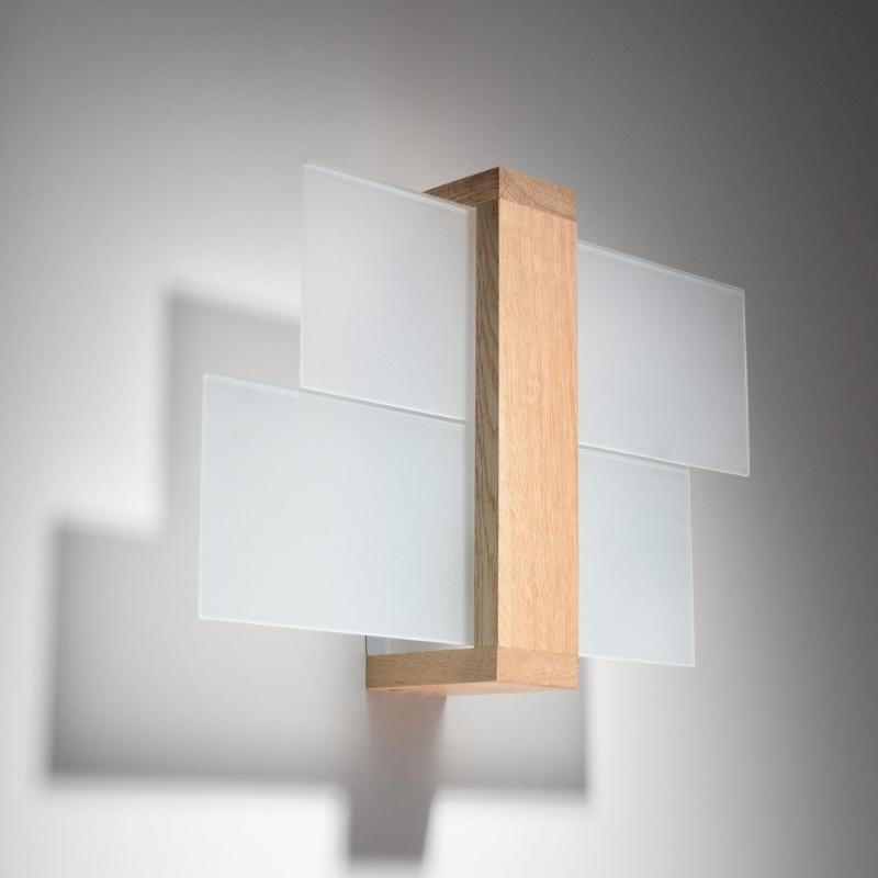 Applique Murale Bois Marron 2 Rectangles de Verre pour Ampoule E27