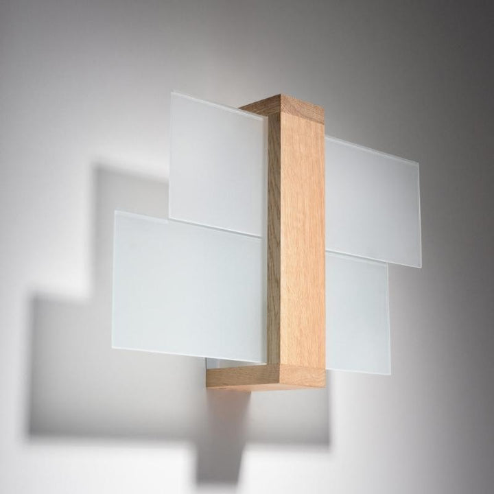 Applique Murale Bois Marron 2 Rectangles de Verre pour Ampoule E27