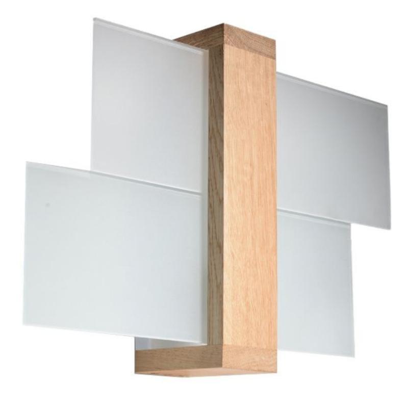 Applique Murale Bois Marron 2 Rectangles de Verre pour Ampoule E27