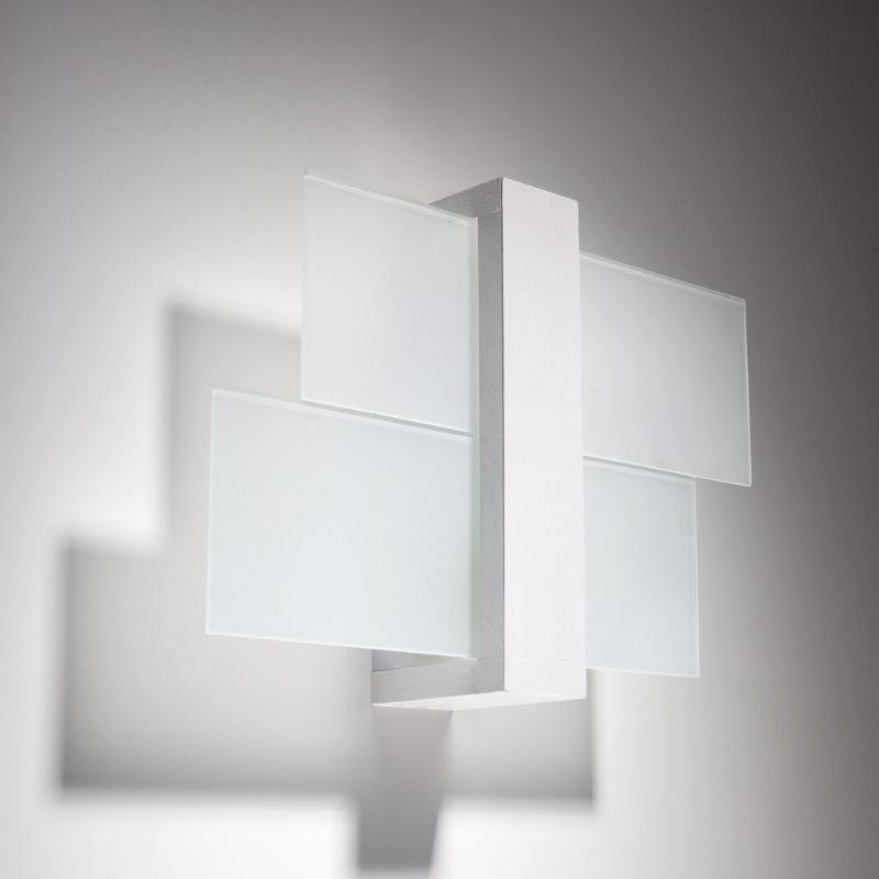 Applique Murale Bois Blanc 2 Rectangles de Verre pour Ampoule E27