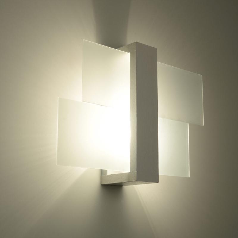 Applique Murale Bois Blanc 2 Rectangles de Verre pour Ampoule E27