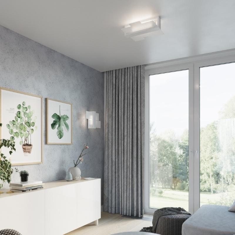 Applique Murale Bois Blanc 2 Rectangles de Verre pour Ampoule E27