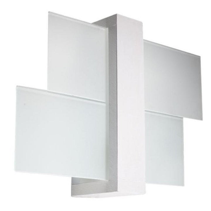 Applique Murale Bois Blanc 2 Rectangles de Verre pour Ampoule E27