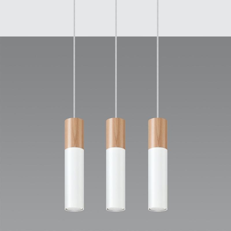 Suspension 3 Lampes Bois et Blanc pour Ampoules GU10