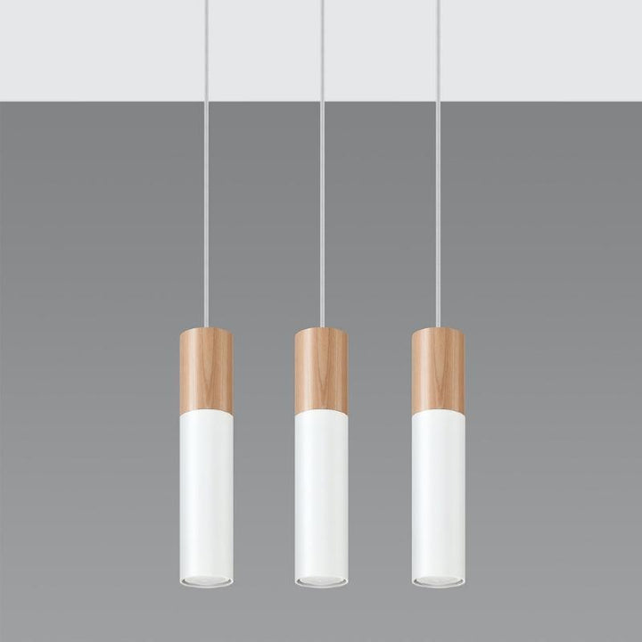 Suspension 3 Lampes Bois et Blanc pour Ampoules GU10
