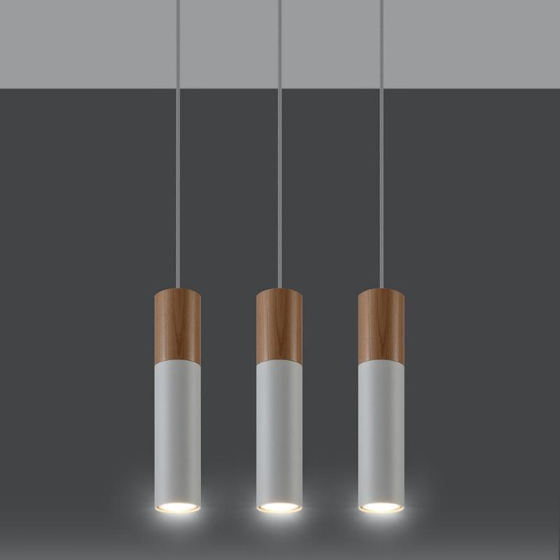 Suspension 3 Lampes Bois et Blanc pour Ampoules GU10
