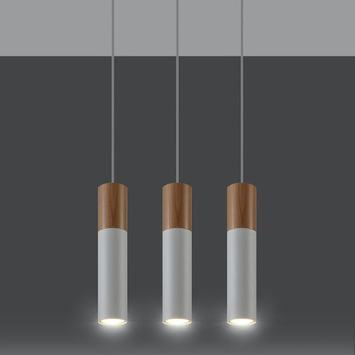 Suspension 3 Lampes Bois et Blanc pour Ampoules GU10