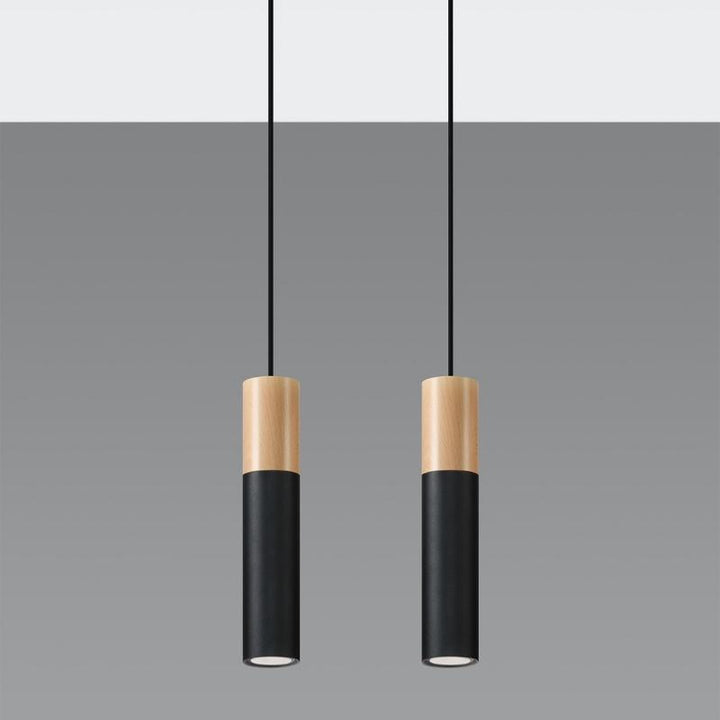 Suspension 2 Lampes Bois et Noir pour Ampoules GU10