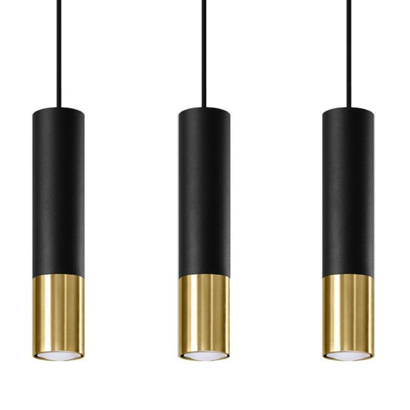 Suspension 3 Lampes pour Ampoules GU10 Noir et Or