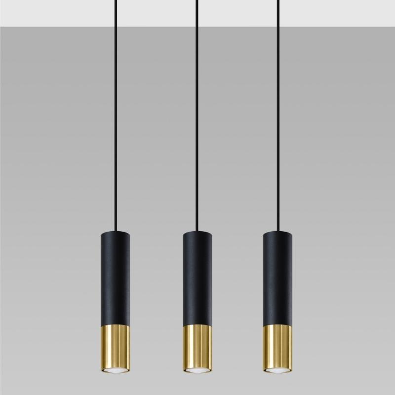 Suspension 3 Lampes pour Ampoules GU10 Noir et Or