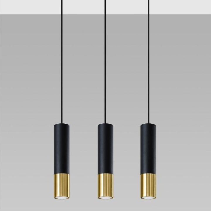 Suspension 3 Lampes pour Ampoules GU10 Noir et Or