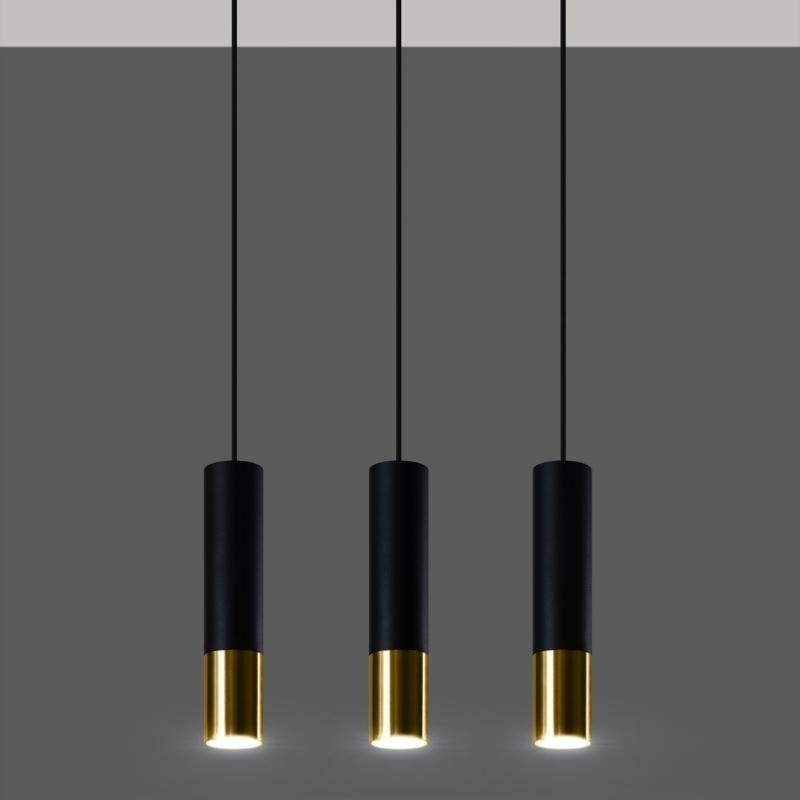 Suspension 3 Lampes pour Ampoules GU10 Noir et Or