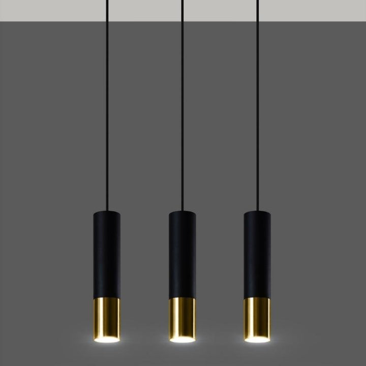 Suspension 3 Lampes pour Ampoules GU10 Noir et Or