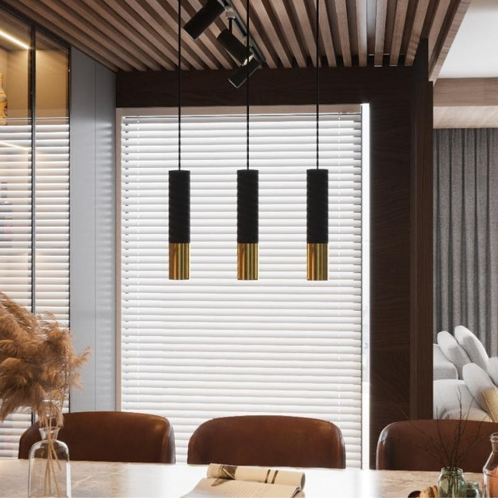 Suspension 3 Lampes pour Ampoules GU10 Noir et Or