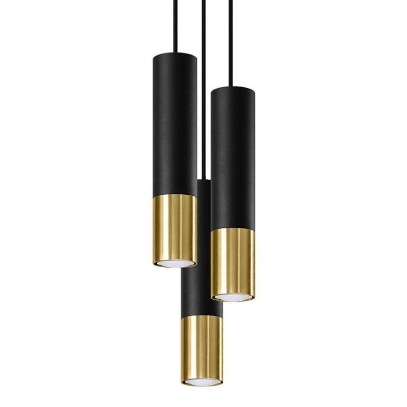 Suspension 3 Lampes Élégante pour Ampoules GU10 Or et Noir