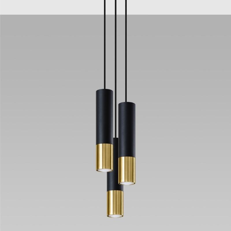 Suspension 3 Lampes Élégante pour Ampoules GU10 Or et Noir